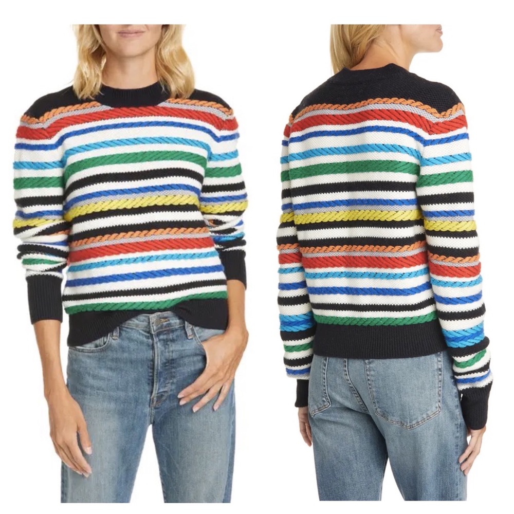 NEW La Ligne Fair Isle Mix Stitch Merino Wool Sweater In Cream/ Multi